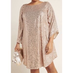 💘 Anthropologie Starling Sequin Tunic Dress Rose Gold Women's 2X Party Dress